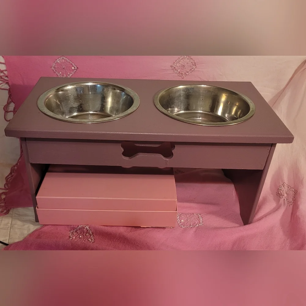 Elevated Dog Feeder with Stainless Steel Bowls - Purple